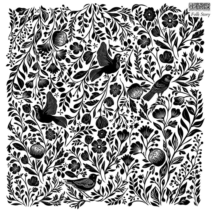 IOD Folk Story Decor Stamp by Iron Orchid Designs - 12"x12" Silicone