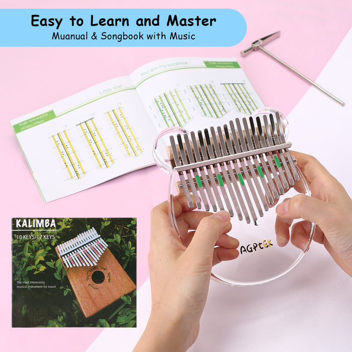 Kalimba 17 Keys Thumb Piano Transparent Acrylic Tuning Hammer Musical Instrument
