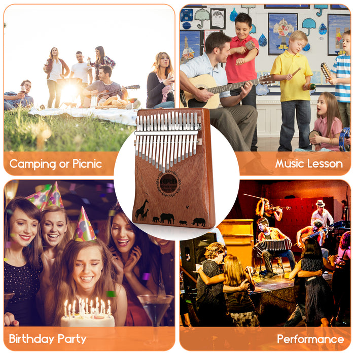 Kalimba 17 Keys Thumb Piano with Tuning Hammer for Beginners and Professionals