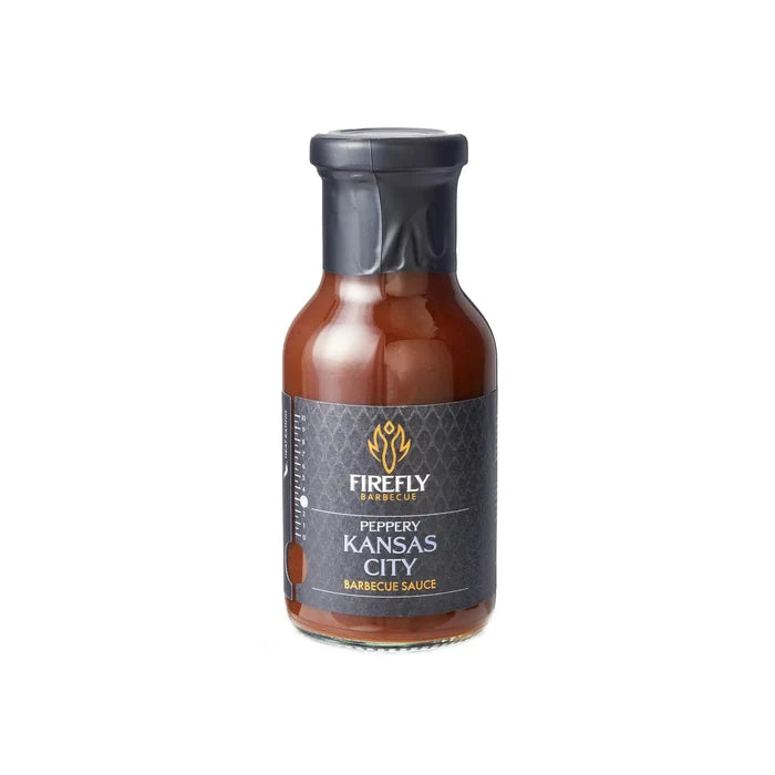 Barbecue sauce bottle with black label and logo