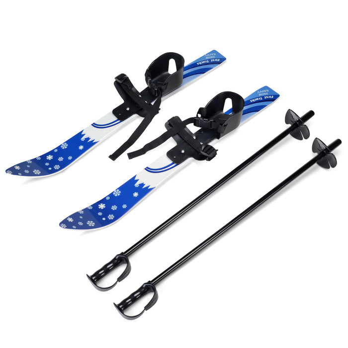 Kids Beginner Ski Boards & Poles, ODOLAND Low-Resistant Ski Boards for Age 4 and Under, Snowflake