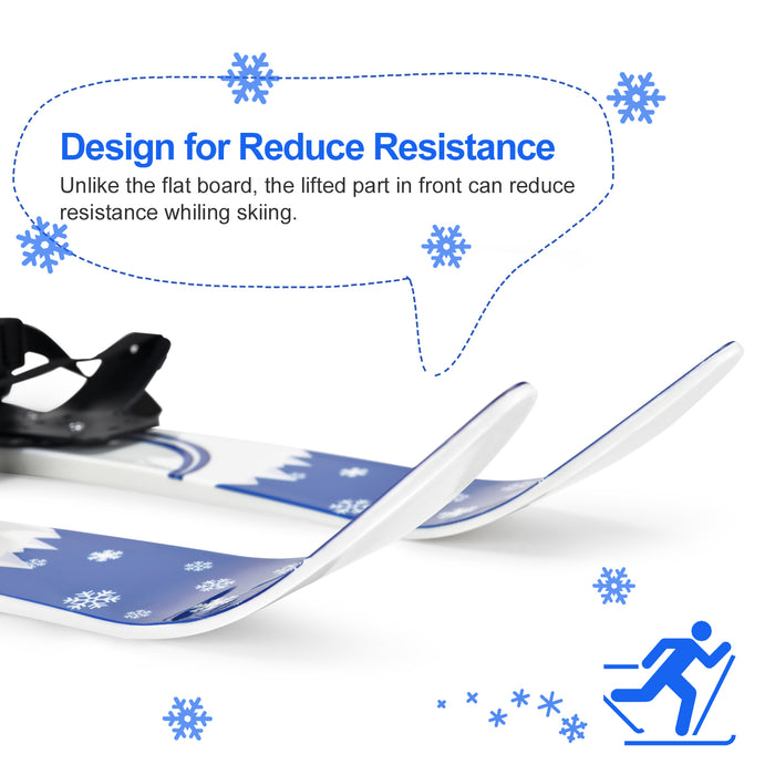 Kids Beginner Ski Boards & Poles, ODOLAND Low-Resistant Ski Boards for Age 4 and Under, Snowflake