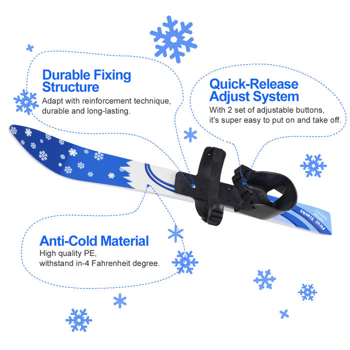 Kids Beginner Ski Boards & Poles, ODOLAND Low-Resistant Ski Boards for Age 4 and Under, Snowflake