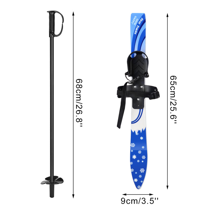 Kids Beginner Ski Boards & Poles, ODOLAND Low-Resistant Ski Boards for Age 4 and Under, Snowflake