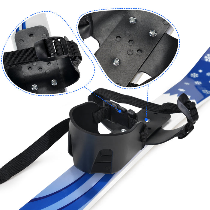 Kids Beginner Ski Boards & Poles, ODOLAND Low-Resistant Ski Boards for Age 4 and Under, Snowflake