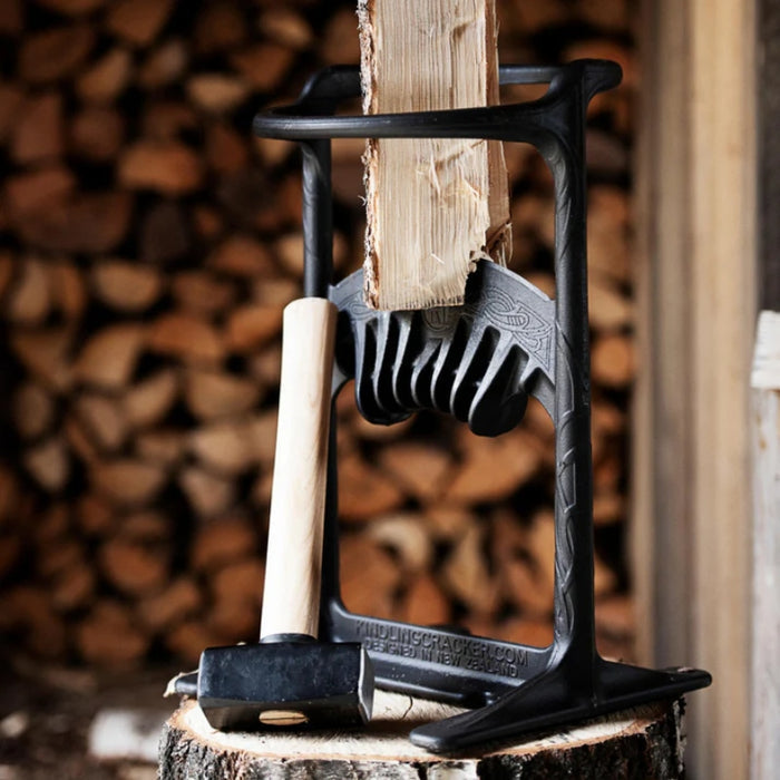 Firewood splitting tool with hammer and wood logs