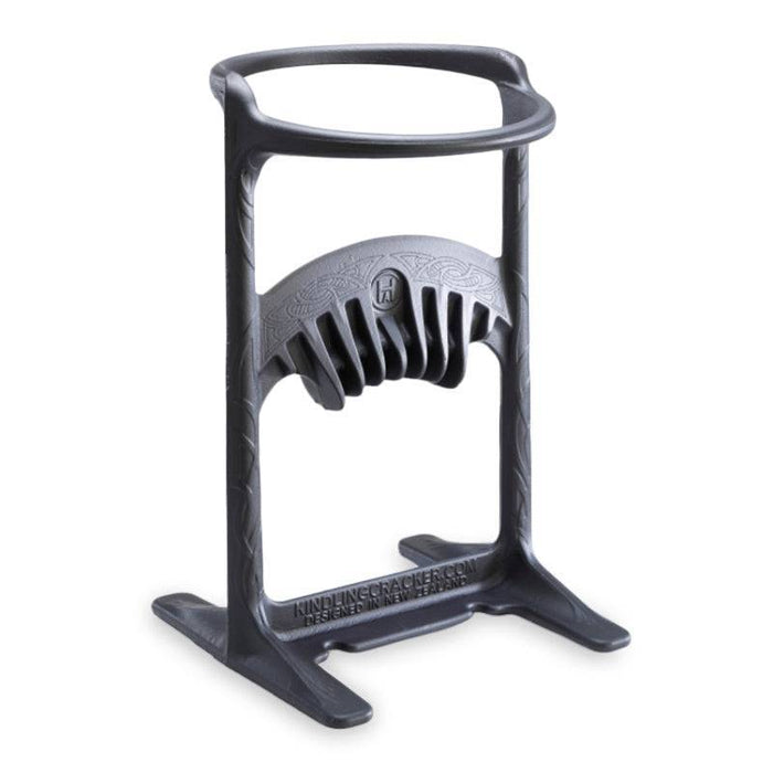 Black log splitter stand for kindling creation
