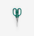 Misen kitchen scissors with teal green handles and stainless steel blades