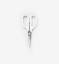 Misen kitchen shears with white handles and stainless steel blades