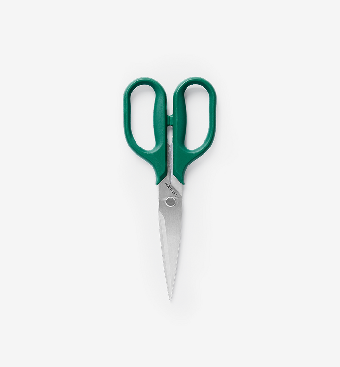 Misen kitchen scissors with green handles and stainless steel blades
