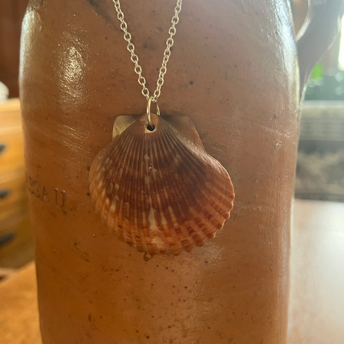 Lion's Paw Scallop Artisan Made Pendant Handcrafted Sea Shell Necklace 1 3/8in x 1 3/8in Mermaid Jewelry
