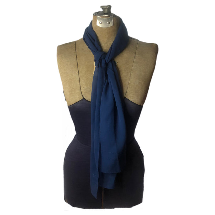 Long Blue Scarf Unbranded, Hand Rolled Hem Quality Fashion Accessory