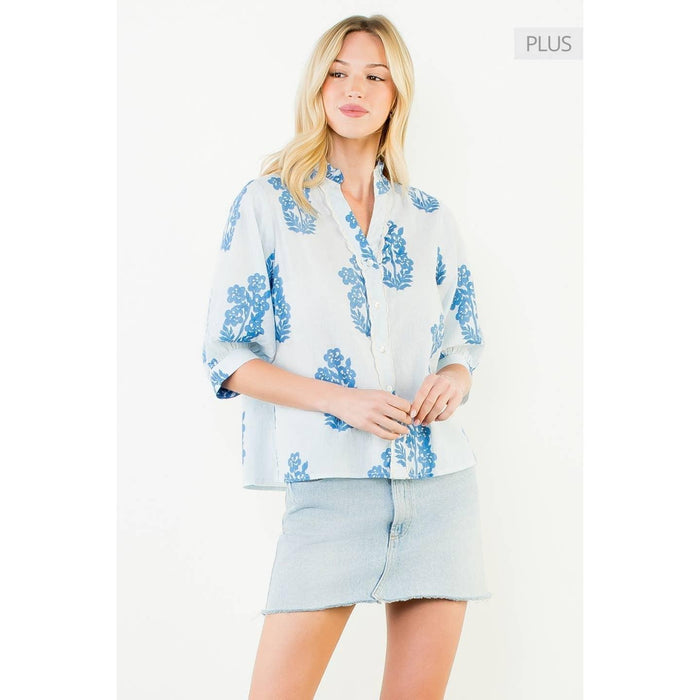 Long Sleeve Floral Pattern Button Up Top