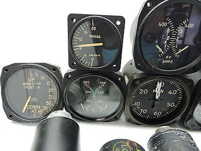 Lot of 15 US Military Aircraft Instruments: VSI, Manifold, Oil, Fuel, BMEP, etc.