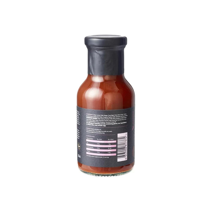 Firefly BBQ Louisiana BBQ Sauce 250ml bottle with nutritional information and barcode, ideal for food retail listings.