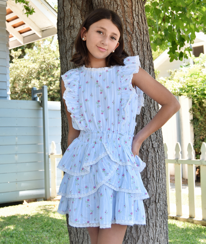 Love Shack Fancy Girls Decker Dress Coastline Blue Distressed/seasonal girls Love Shack Fancy Blue Y/4/5