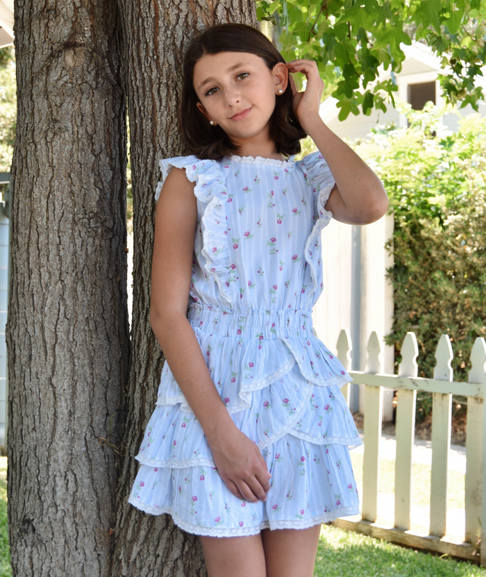 Love Shack Fancy Girls Decker Dress Coastline Blue Distressed/seasonal girls Love Shack Fancy