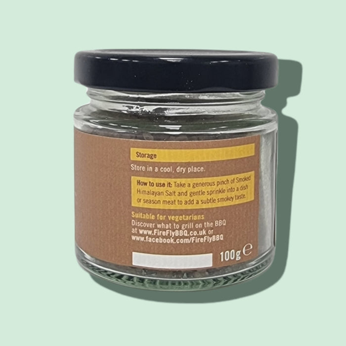 Black lid on glass jar of smoked Himalayan salt