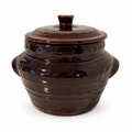 Vintage Mar-Crest Daisy & Dot Bean Pot with Lid – Brown Stoneware USA