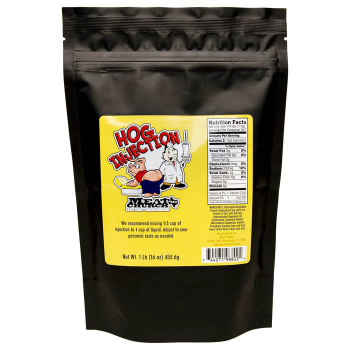 Black bag of Meat Church Hog Injection Seasoning for BBQ