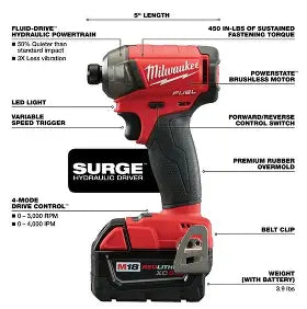 Milwaukee M18 FUEL SURGE 18V Lithium-Ion Brushless Cordless 1/4 in. Hex Impact Driver (Tool-Only)