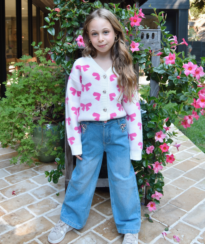 Mini Dreamers Girls Maya Bow Cardigan Distressed/seasonal girls Mini Dreamers
