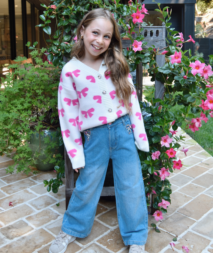 Mini Dreamers Girls Maya Bow Cardigan Distressed/seasonal girls Mini Dreamers