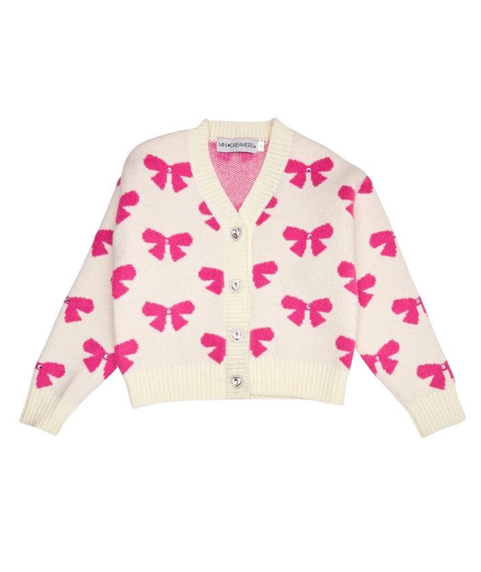 Mini Dreamers Girls Maya Bow Cardigan Distressed/seasonal girls Mini Dreamers White Y/4