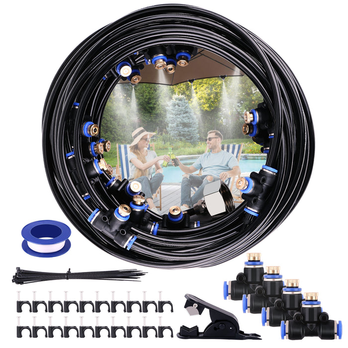 Misting Cooling System 65.6Ft Hose Line + 23 T-Joint Nozzles Water Sprayer for Lawn Garden Patio