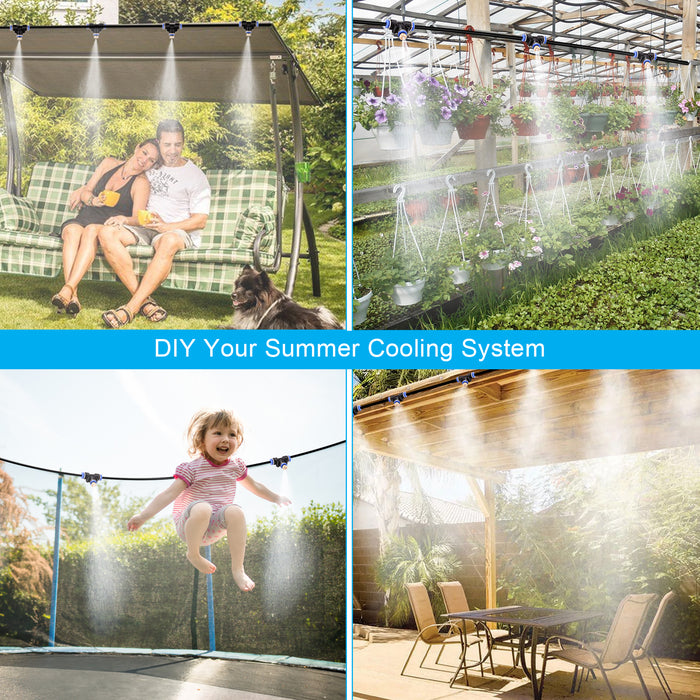 Misting Cooling System 65.6Ft Hose Line + 23 T-Joint Nozzles Water Sprayer for Lawn Garden Patio