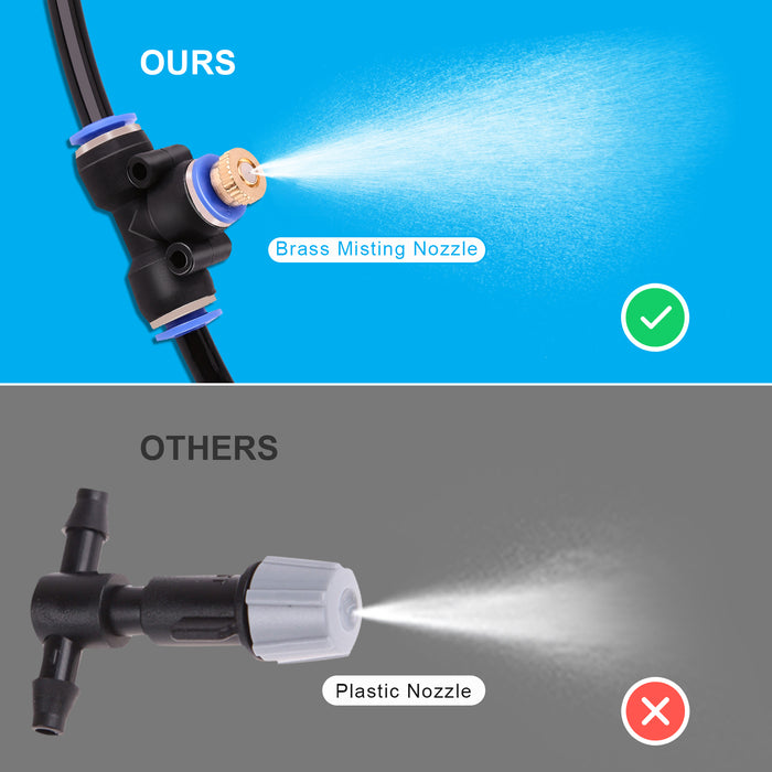 Misting Cooling System 65.6Ft Hose Line + 23 T-Joint Nozzles Water Sprayer for Lawn Garden Patio