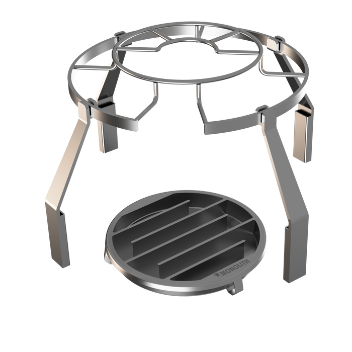 Stainless steel Monolith outdoor grill accessory with circular cooking grate
