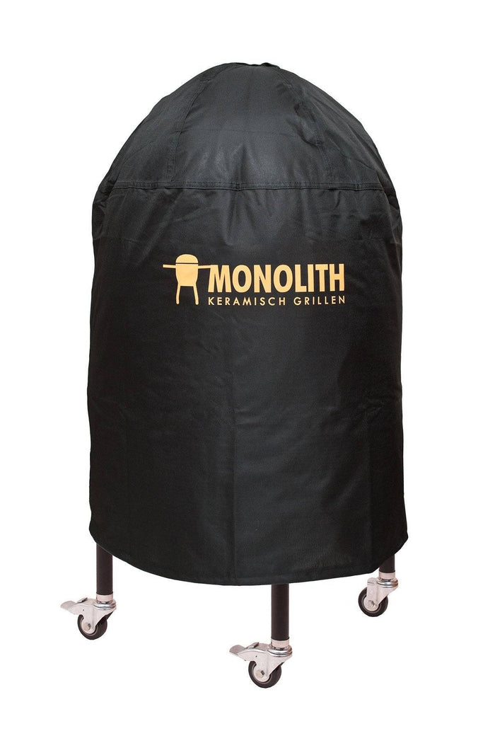 Monolith .55 Classic grill cover on a stand, black weatherproof outdoor grill cover