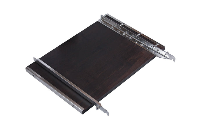 Close-up of dark wood Monolith AVANTGARDE.66 LeChef side table with metal frame