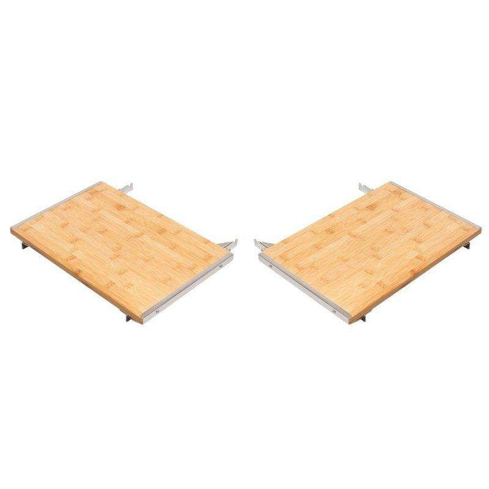 Set of two MONOLITH CLASSIC side tables with brackets, made of sustainable bamboo for outdoor grill workspace extension.