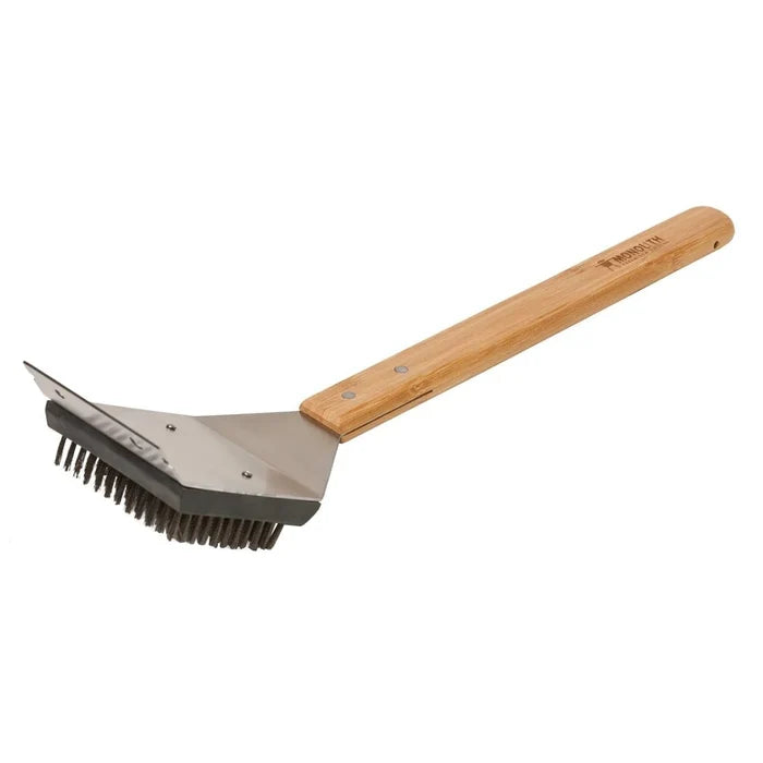 Wooden handle grill brush with stainless steel bristles for outdoor grilling