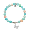 Multi Amazonite Stone Bracelet with Butterfly Sterling Silver Charm