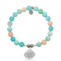 Multi Amazonite Stone Bracelet with Seashell Sterling Silver Charm