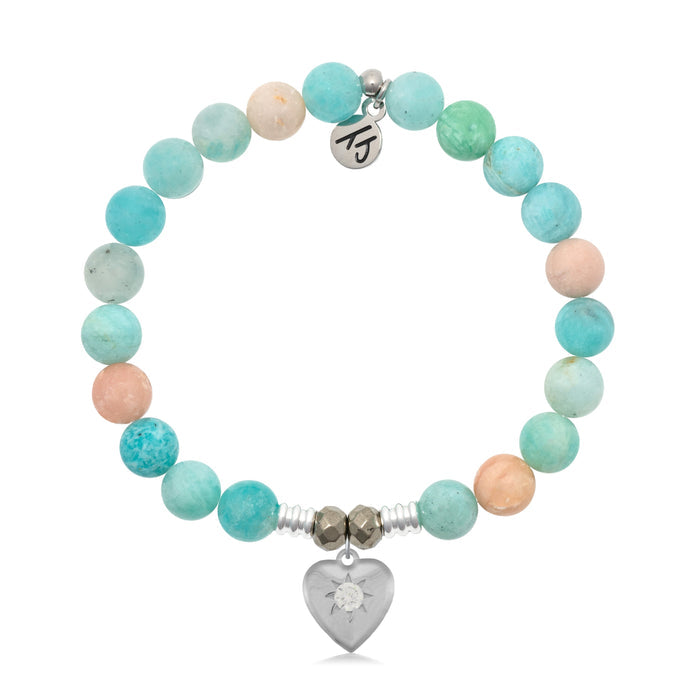 Multi Amazonite Stone Bracelet with Self Love Sterling Silver Charm