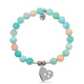 Multi Amazonite Stone Bracelet with Wishing Heart Silver Charm