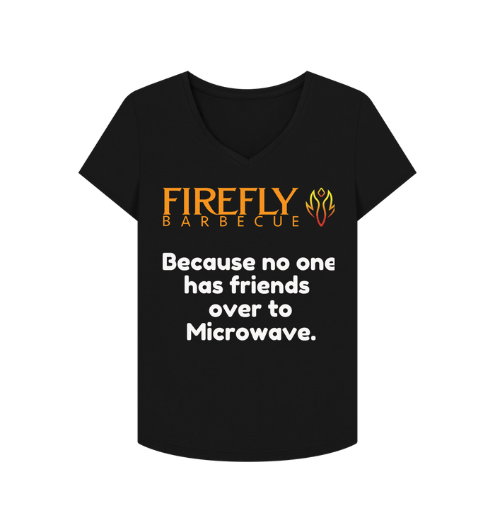 Women's V-Neck T-Shirt - Friends Over to Microwave - Black organic cotton