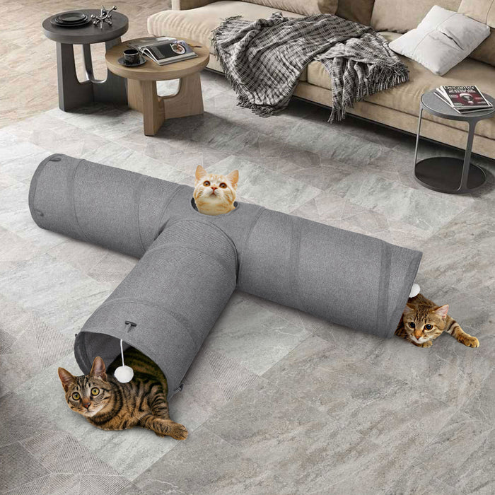 Ownpets 12'' in Diameter Cat Tunnel Extra Large 3 Way Collapsible Kitty Tunnel Cat Tube with Plush Ball & Feather Toy