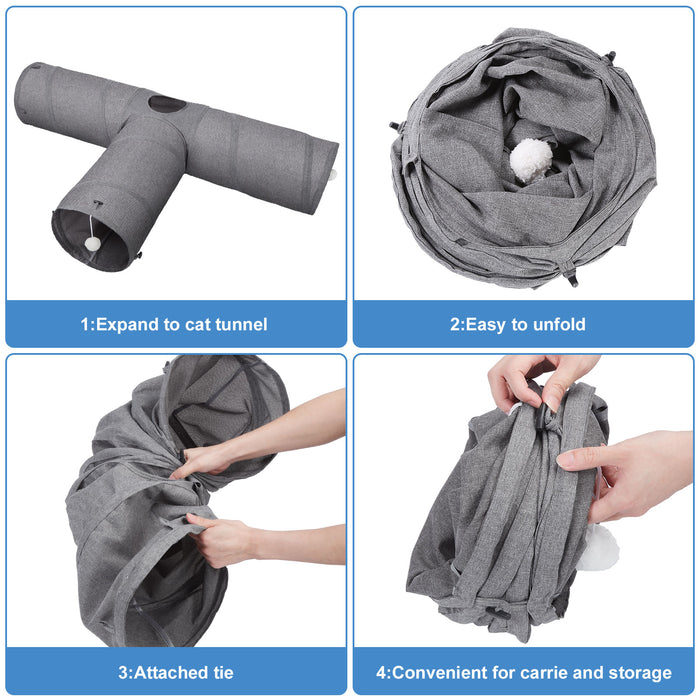 Ownpets 12'' in Diameter Cat Tunnel Extra Large 3 Way Collapsible Kitty Tunnel Cat Tube with Plush Ball & Feather Toy