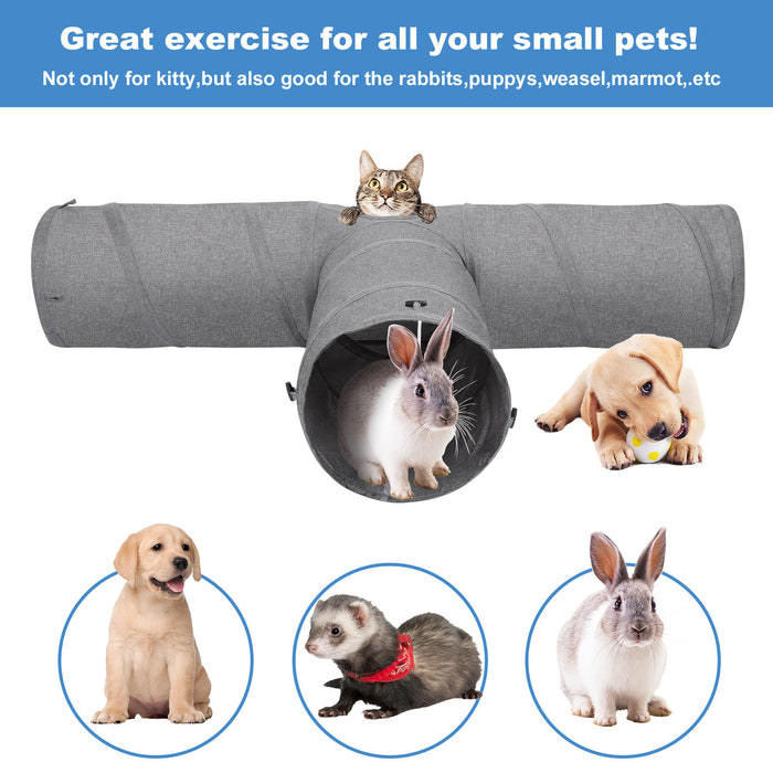 Ownpets 12'' in Diameter Cat Tunnel Extra Large 3 Way Collapsible Kitty Tunnel Cat Tube with Plush Ball & Feather Toy