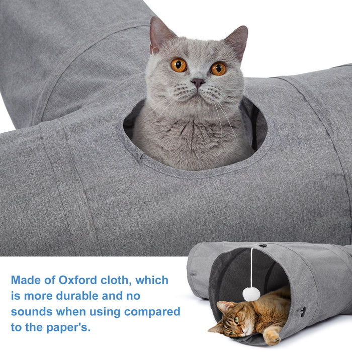 Ownpets 12'' in Diameter Cat Tunnel Extra Large 3 Way Collapsible Kitty Tunnel Cat Tube with Plush Ball & Feather Toy