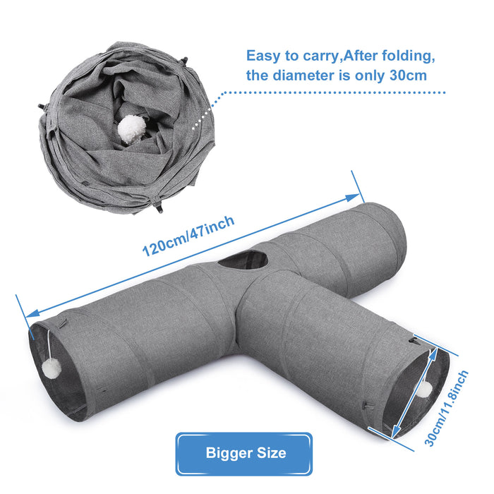 Ownpets 12'' in Diameter Cat Tunnel Extra Large 3 Way Collapsible Kitty Tunnel Cat Tube with Plush Ball & Feather Toy