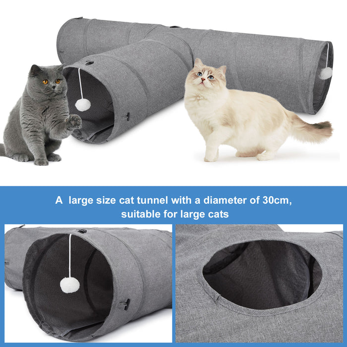 Ownpets 12'' in Diameter Cat Tunnel Extra Large 3 Way Collapsible Kitty Tunnel Cat Tube with Plush Ball & Feather Toy