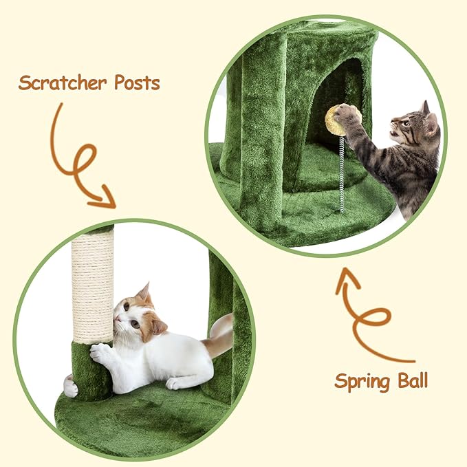 Ownpets 52” Tall Cactus Cat Tree Large Multi-Level Cute Cat Tower with Padded Top Perch for Indoor Cats