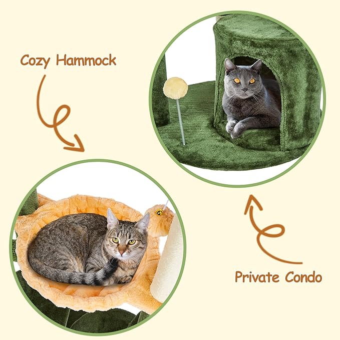 Ownpets 52” Tall Cactus Cat Tree Large Multi-Level Cute Cat Tower with Padded Top Perch for Indoor Cats