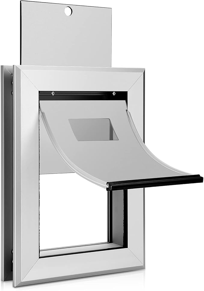 Ownpets Aluminum Pet Door Dog Door with Magnetic Flap and Lockable Sliding Panel for Small Dogs and Cats Silver Size S